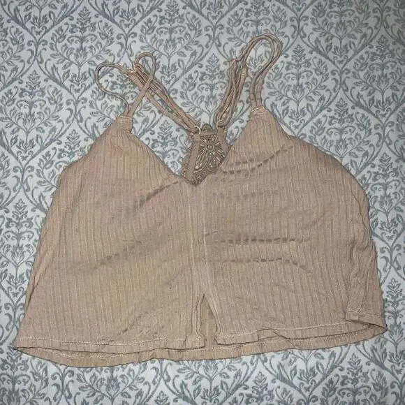 Aerie cropped tank top Bralette nude tan size M - Picture 4 of 6